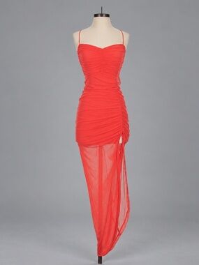 Sage + Paige Ruched Asymmetrical Mesh Maxi Dress – Size S NWT